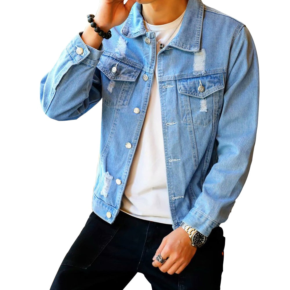 Blue Ripped Denim Jacket